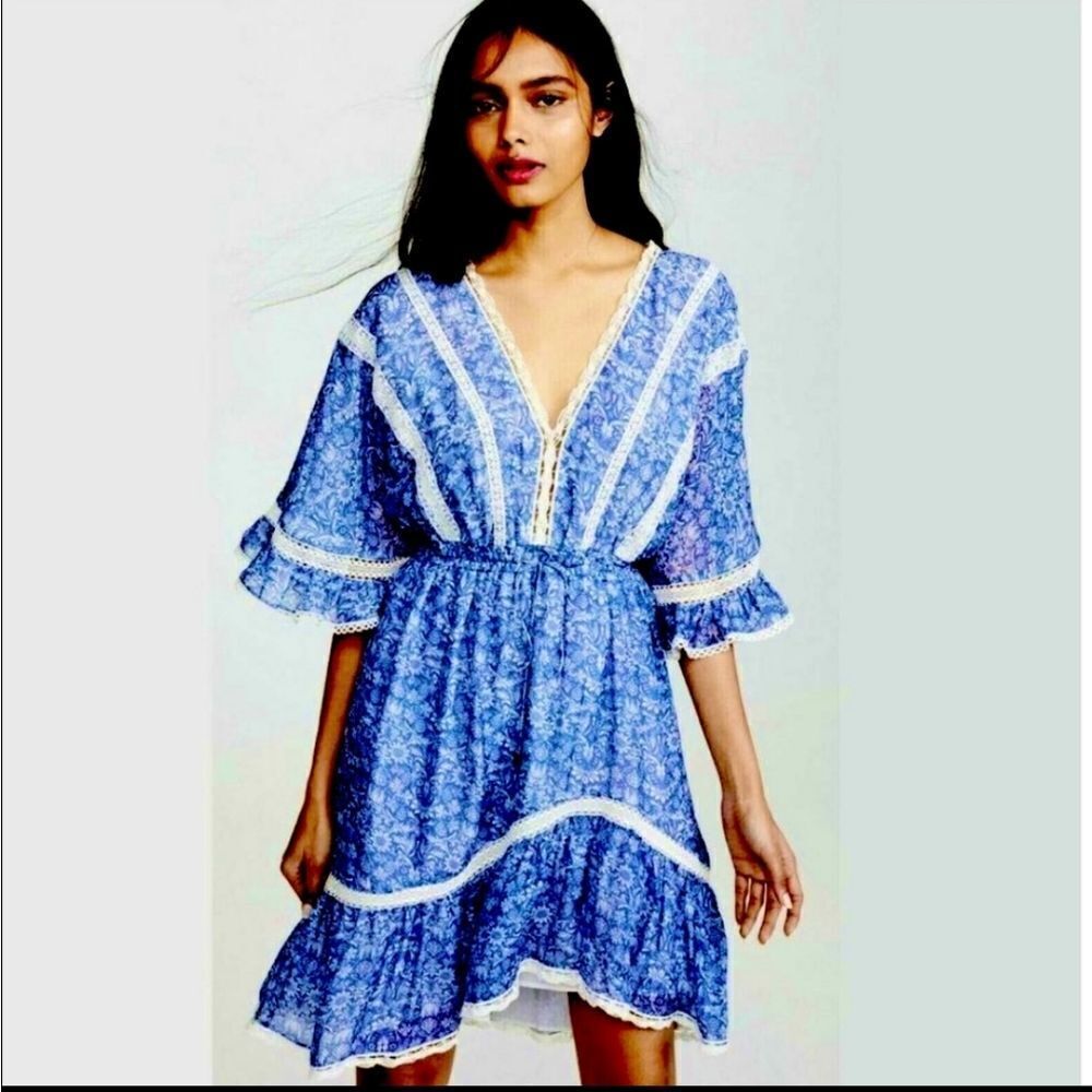 Anthropologie Love Sam Floral Dream Lace Trimmed Mini Dress Size Small